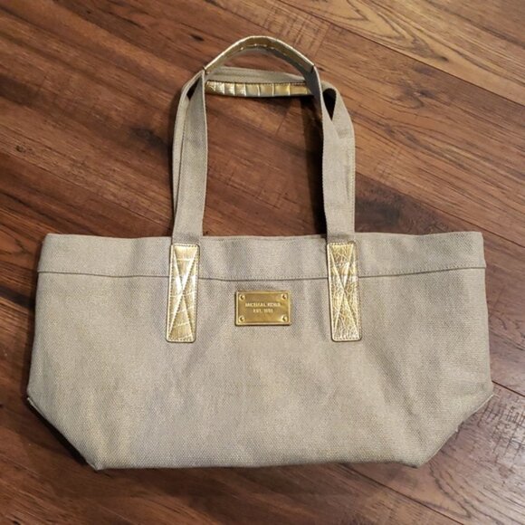 MICHAEL KORS BURLAP TWEED SHOPPER/TOTE ~ GOLD ACCENTS ~ NWOT - Picture 8 of 14